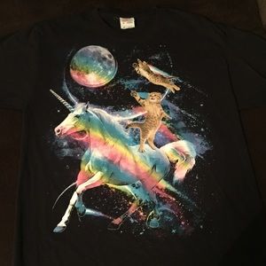 Cat riding a unicorn T-shirt